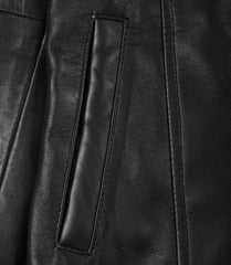 Women's Black Leather Button Down Coat in 3/4 Length