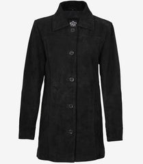 Women's Black Suede Coat with Button-Down Front