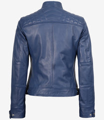 Women's Blue Quilted Lambskin Leather Jacket Biker Style