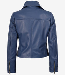 Women's Blue Lambskin Leather Jacket Biker Style