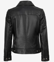 Jose Women's Black Leather Harrington Jacket with Shirt Collar