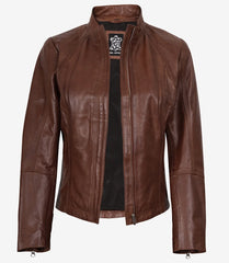 Acerra Women's Slim Fit Leather Jacket in Biker Style