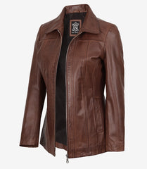 Marsha Women's Cognac Leather Car Coat