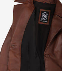 Women's Cognac Cropped Leather Jacket with Single Button