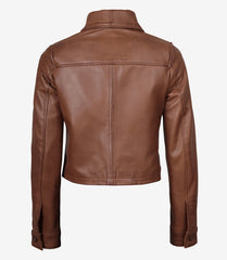 Women's Cropped Cognac Leather Jacket