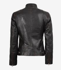 Dodge Women's Distressed Brown Leather Jacket Biker Style