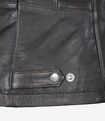 Women's Distressed Brown Leather Jacket in Biker Style