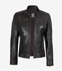 Dodge Women's Distressed Brown Leather Jacket Biker Style