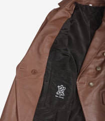 Kim Women's Cognac Leather Blazer with Double-Breasted Front