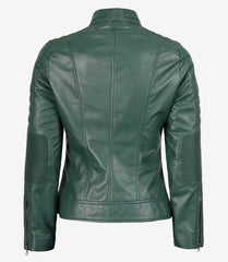 Women's Green Real Leather Jacket Biker Style