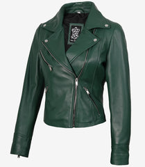 Women's Green Lambskin Leather Jacket Biker Style
