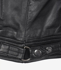 Women's Black Leather Biker Jacket with Quilted Shoulders