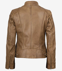 Women's Camel Real Leather Jacket in Biker Style