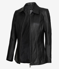 Marsha Women's Black Leather Car Coat