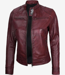 Women's Burgundy Real Leather Jacket Biker Style