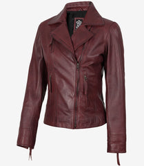 Women's Burgundy Lambskin Leather Biker Jacket