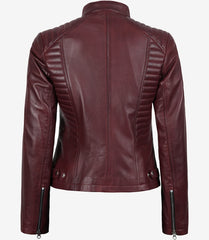 Women's Burgundy Leather Jacket Biker Style