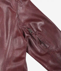 Women's Burgundy Lambskin Leather Biker Jacket
