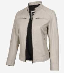 Women's Off-White Leather Jacket - Biker Style