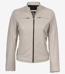 Women's Off-White Leather Jacket - Biker Style