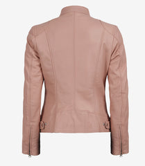 Dodge Women's Light Pink Leather Jacket - Biker Style