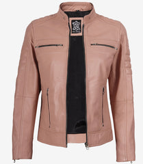 Women's Pink Real Leather Jacket Biker Style