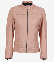 Dodge Women's Light Pink Leather Jacket - Biker Style