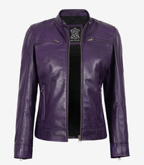 Dodge Women's Purple Lambskin Leather Jacket Biker Style