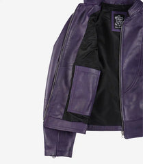 Women's Purple Leather Jacket with Modern Fit Biker Style