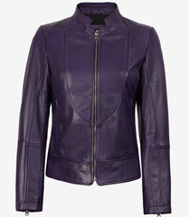 Women's Purple Leather Jacket with Modern Fit Biker Style