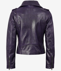 Women's Purple Lambskin Leather Jacket with Asymmetrical Biker Design