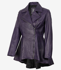 Women's Purple Real Leather Peplum Jacket Frock Style