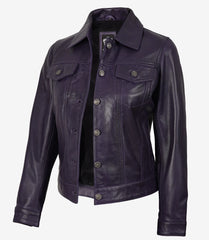 Women's Purple Leather Trucker Jacket