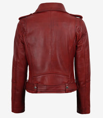 Women's Genuine Leather Biker Jacket with a Belted Waist