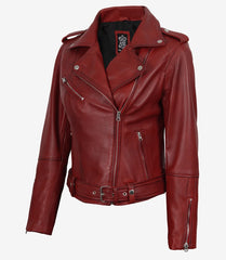 Women's Genuine Leather Biker Jacket with a Belted Waist