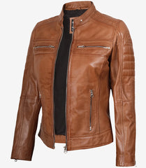 Women's Tan Lambskin Leather Biker Jacket