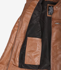 Women's Tan Lambskin Leather Biker Jacket