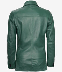 Women's Green Leather Blazer with Two Buttons